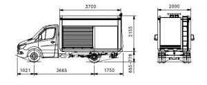 Sandwich construction with roller shutters and tail lift