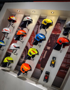 Rosenbauer helmet wall at the A+A in Düsseldorf