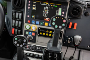 Rosenbauer cab: Joystick/control handle with extinguishing agent and quantity indication