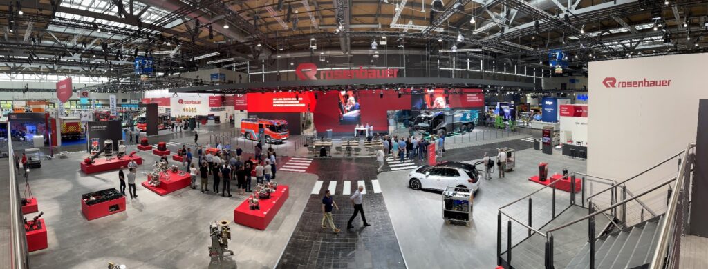 The Rosenbauer booth in the indoor area at Interschutz 2022 in Hanover